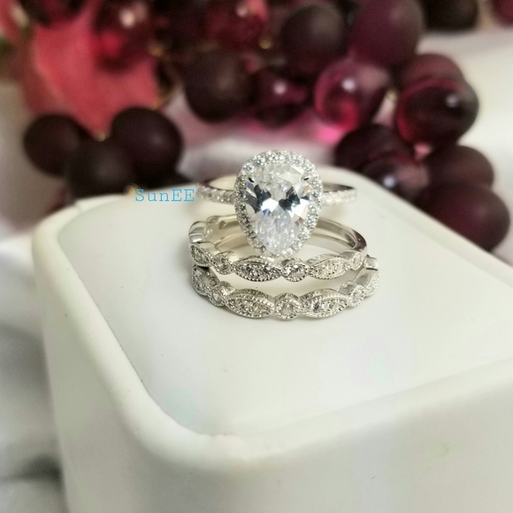 NEW PEAR CUT 925 STERLING STERLING DIAMOND RING - Picture 4 of 5